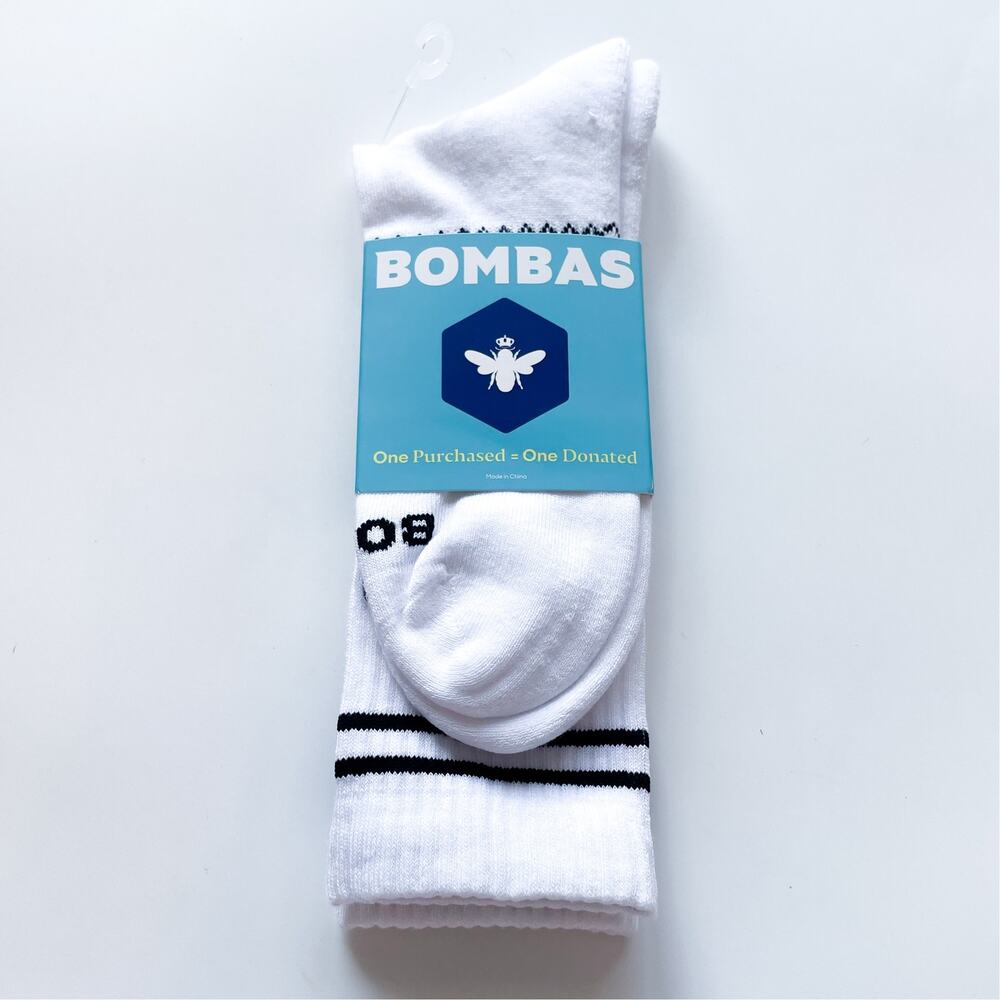 New Bombas White Midweight Calf/Crew Socks Size Large